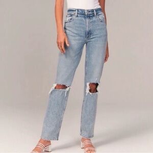 Abercrombie & Fitch Light Blue Ripped Straight Leg Jeans